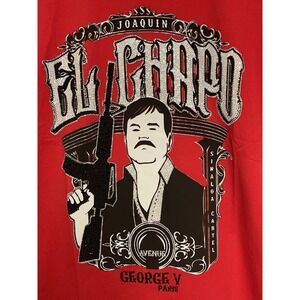 Avenue George V Shirt Men L Sinaloa El Chapo Rhinestone Fitted Tee Drug Gangster